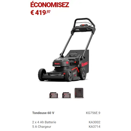 Tondeuses à batterie Kit KG756E.9 Tondeuse à pousser 60V 46cm