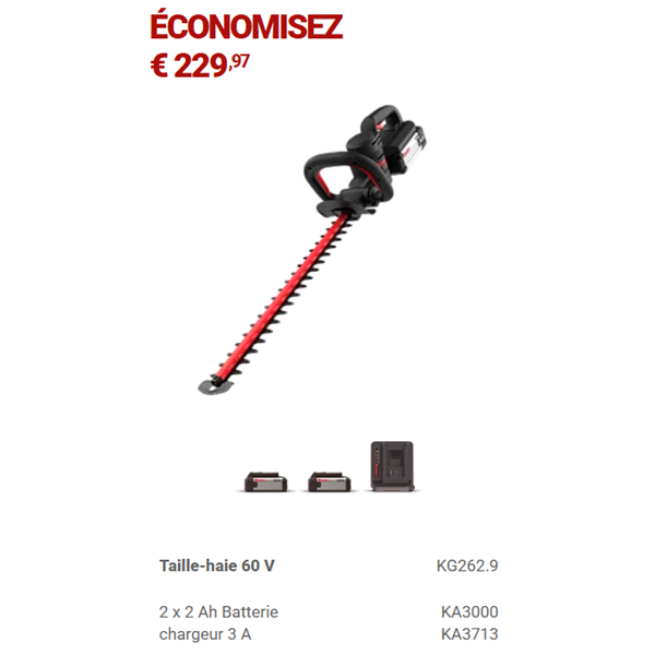 Taille-haies Kress KG262.9 + 2 bat 2Ah + chargeur 3A
